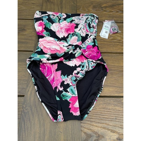 Carmen Marc Valvo: One Piece Botanico Rosa Knot Front Bandeau Size 8 - Picture 6 of 14